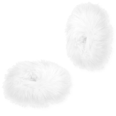 2Pcs Plush Furry Hair Pompoms, Ponytail Scrunchies Elastic Hair Ties for Women(White)