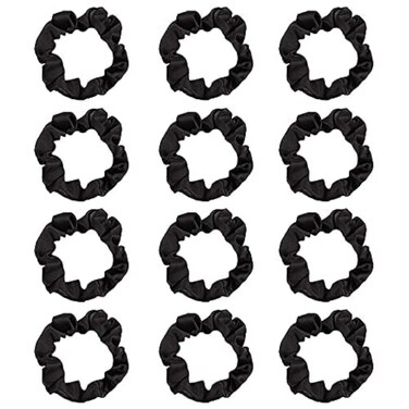 12Pcs Satin Hair Scrunchies, Black Scrunchies Hair Ties Elastic Hair Bands Ponytail Holder Hair Accessories Teen Girl Gifts Trendy Stuff