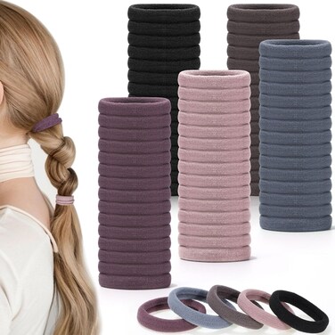 100PCS 5 Colors Hair Ties, Seamless Hair Ties Ponytail Holders Elastics Hair Accessories for Women Girls