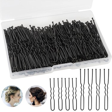 200Pcs 2.4 &amp; 2 Inchs U Shaped Hair Pins Bun Hair Pins Bun Bobby Pins With Storage Box for Women Girls and Hairdressing Salon (Black)