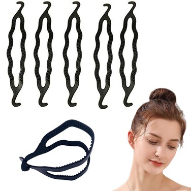 6Pcs Black Plastic Donut Hair Bun Maker Double Hook Hair Styler Hair Twist Braiding Tool for Women