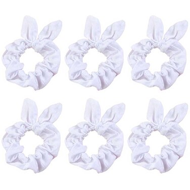 6 Pcs Bunny Ear Scrunchies White Cotton Hair Bands Elastic Hair Ties Scrunchy Hair Ropes Ponytail Holder Hair Accessories for Tie Dye, Women and Girls
