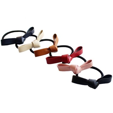 12 Pcs Small Knotted Bow Hair Ties PU Leather Elastic Hair Bands Simple Hair Ropes Ponytail Holder Hair Accessories for Women Girls Kids Teens