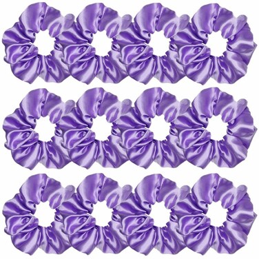 12 Pcs Satin Silk Hair Scrunchies Soft Hair Ties Fashion Hair Bands Hair Bow Ropes Hair Elastic Bracelet Ponytail Holders Hair Accessories for Women and Girls (4.5 Inch, Purple)