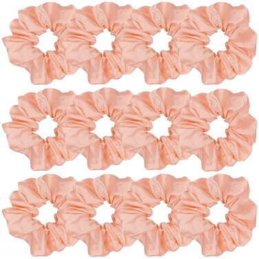 Sufermoe Satin Silk Hair Scrunchies, 12 Count - Light Orange (4.5 Inch) Elastic Hair Ties, Hair Bands, Ponytail Holders and Accessories for Women and Girls