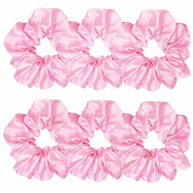 Sufermoe 6 Pcs 4.5 Inch Satin Silk Hair Scrunchies, Light Pink Elastic Hair Ties for Women and Girls, Hair Accessories for Different Hairstyles and Occasions