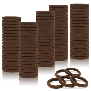 C&Eacute;LLOT 100PCS Hair Ties for Women,No Crease Elastic Hair Ties,4cm in Diameter Seamless Nylon Hair Bands Normal Ponytail Holders Hair Ties for Girls Toddlers Kids and Children(Brown)