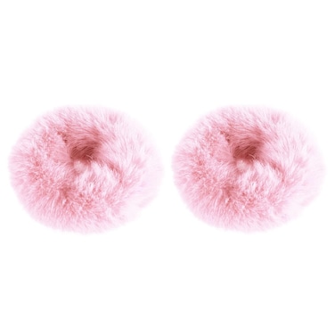 2 PCS Pink Pom Pom Hair Tie Fuzzy Furry Faux Rabbit Fur Scrunchies for Girls Women Hair Accessories