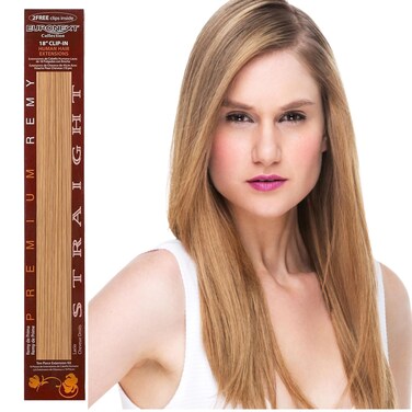 VALENTINE DAY SALE COUPON-EURONEXT Clip in hair extensions, 100% Remy human hair, 18 inches, Straight, Curly, Caramel