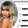 Short Bob Ombre Brown White Wavy Wigs for Women Natural Shoulder Length Wig with Bangs Synthetic Wigs for Daily Cosplay