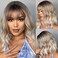 Short Bob Ombre Brown White Wavy Wigs for Women Natural Shoulder Length Wig with Bangs Synthetic Wigs for Daily Cosplay
