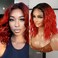 Loose Deep Wave Layered Bob Wig for Black Women 12 Inch Middle Part Swiss Lace Front Curly Wavy Heat Resistant Synthetic Wigs DPL006 (12 Inch, OTRED)