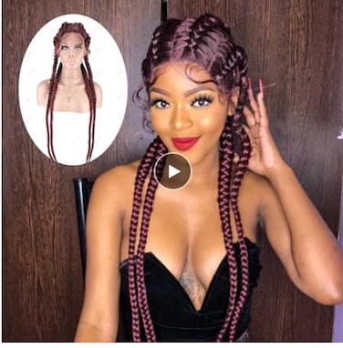 Wine Red Synthetic Braided Lace Front Wig 4x Twist Braids Wig with Baby Hair Heat Resistant Fiber Wig for Cosplay Party 30inch&hellip;