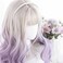 Gray Gradient Purple Long Curly Japanese Synthetic Hair Cute Anime Halloween Carnival Comic Exhibition Cosplay Hair Natural COS Ombre Wigs with Bangs