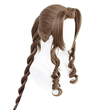 Aerith Gainsborough Long Braids Synthetic Hair Brown Anime Halloween Carnival Comic Exhibition Cosplay Hair Natural COS Ombre Wigs with Bangs