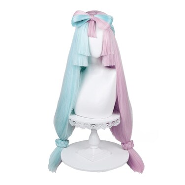 Iono Wig Pink and Blue Split Bowknot Synthetic Mixed Fluffy Silk Straight Hair 95cm Lifelike Party Natural Cosplay Wigs with Bangs (Iono-BLUPNK)