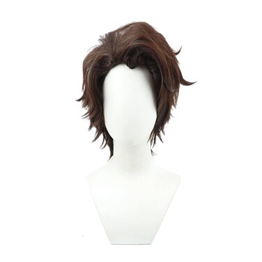 Aizen Sosuke Cos Wig Brown White Synthetic Short Hair 30cm (Aizen Sosuke-BRO)