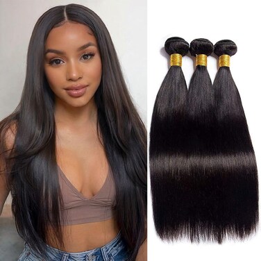 Straight Bundles Human Hair 12 12 12 Inch 100% Unprocessed Brazilian Virgin Hair Weave Bundles Human Hair for Women Remy Trippy Human Hair Bundles Natural Black Raw Weft Hair Extensions