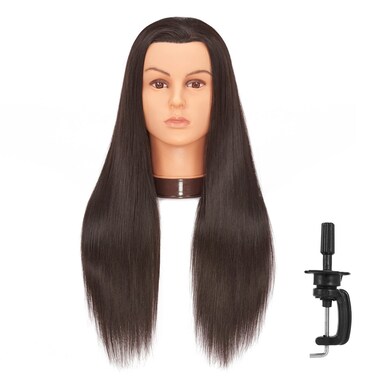26-28'' Mannequin Head Yaki Synthetic Fiber Hair Styling Training Head Dolls for Cosmetology Manikin Maniquins Practice Head with Stand (9926LB0220)