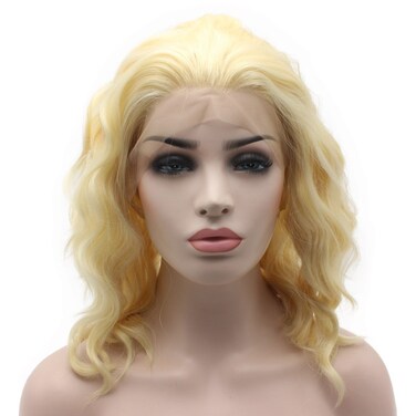 Iewig Shoulder Length Stylish Blond Synthetic Hair Swiss Lace Front Wig