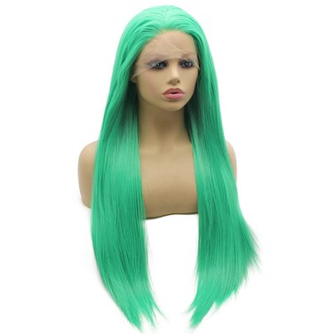 iwonawig Long Wavy Green Synthetic Lace Front Hair Wig Cosplay Heat Resistant Fiber Hair