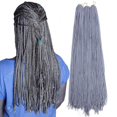 Long Micro 3X Pre-Looped Synthetic Zizi Braids 10 Packs/Lot 28 Inch 50g/Pack Color Thin Small Box Braid Crochet Hair Twist Fiber Hair Micro Zizi box Braiding Hair Extension(Grey)