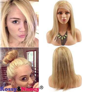 10A Brazilian Human Hair #27/613 Highlight Blonde Color Women's Short Straight Bob Heat Cosplay Party Full Lace Wigs for Women 14inch