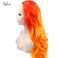 Sylvia 24" Orange Ombre Lace Front Wigs Red Roots Soft Body Wave Synthetic Wigs Free Parting Half Hand Tied No Tangle Heat Resistant Drag Queen Orange Tips Hair Replacement Wig for Woman