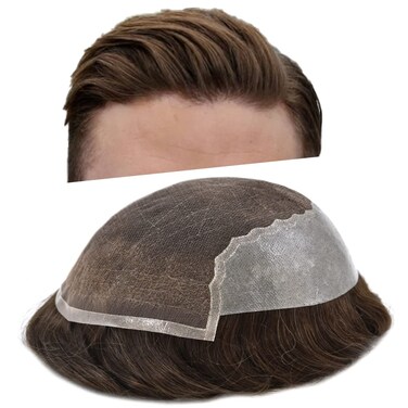 Toupee for Men Human Hair Replacement System Transparent Lace Front Mens Toupee Hairpiece Wigs Poly Skin Hair Piece Unit for Men 7X9#3 Dark Brown