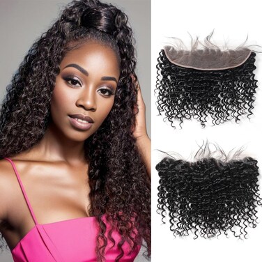 Deep Wave Human Hair Bundles (18 inch, 1 Lace Frontal Natural Black)