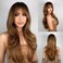 N NAYASA Light Brown Wigs for Women Brown Wig with Bangs 24&lsquo;&rsquo;Ombre Brown Wig with Dark Roots Long Layered Wig Heat Resistant Synthetic Wig Natural Looking Wigs for Daily Party Use