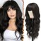 BARSDAR Long Dark Brown Wigs with Bangs for Women - 26 Inch Long Wavy Wig With Bangs Soft Synthetic Hair Replacement Wigs Cosplay Natural Looking Daily Party Halloween - Dark Brown
