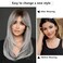 7JHH WIGS Grey Ombre Layered Wig with Curtain Bangs Long Straight Pixie Cut Natural Looking Heat Resistant Synthetic Hair Fiber Wigs for Women Daily Used