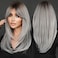 7JHH WIGS Grey Ombre Layered Wig with Curtain Bangs Long Straight Pixie Cut Natural Looking Heat Resistant Synthetic Hair Fiber Wigs for Women Daily Used