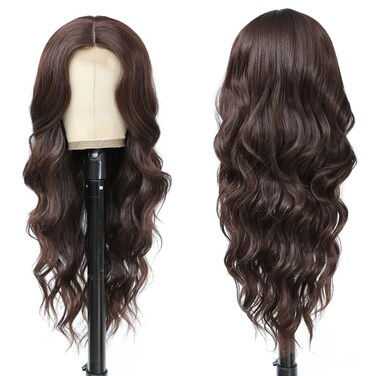 Long Wavy Wig for Women 26Inch Middle Part Curly Wigs Synthetic Heat Resistant Wigs Long Wavy Wigs for Daily Party Use Cosplay Halloween Wig (Brown)