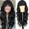 AISI HAIR Black Wig with Bangs Long Wavy Synthetic Wig for Women with Daily Party Use