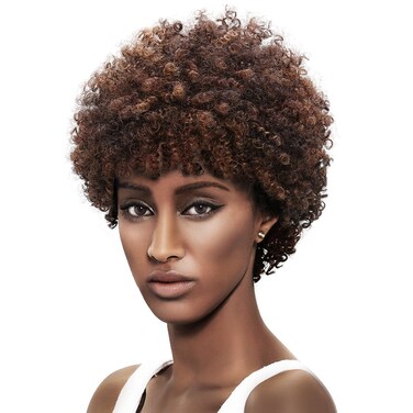 Style Icon Afro 5" Short Curly Wigs with 100% Brazilian Hair (3-Color Mixed: DARK BLONDE &amp; MEDIUM AUBURN &amp; DARK BROWN) - Afro Wigs for Black Women - Human Hair Wigs - Beauty Personal Care Afro Wig