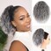 Loose Curls Drawstring Ponytail Extension for Black Women 12" Fake Hair Bun Lightweight Fluffy Updo Synthetic Ponytail Hair Pieces for Thinning hair Grey Curly Clip in Ponytail (Grey Mixed Black)