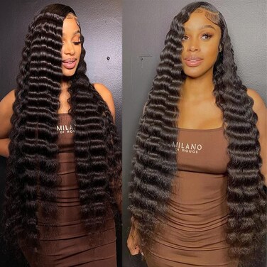 Loose Deep Wave Bundles 26 28 30 Unprocessed Virgin Brazilian Remy Deep Wave Human Hair Bundles Loose Deep Bundles for Black Women Free Part Soft and Bouncy Hair Extensions Natural Color