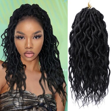 LOSMOEER Faux Locs Crochet Hair 12 Inch 7 Packs Goddess Locs Crochet Hair for Women Soft Locs Pre Looped Crochet Braids with Wavy Curly Queen Ends Synthetic Braids Extensions (#1B)
