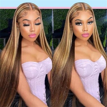 west kiss Highlight Lace Front Wig Human Hair P4/27 Honey Blonde Lace Front Wig Human Hair 4x4 Closure Wigs Human Hair Wigs For Black Women Straight Glueless Wigs Human Hair Pre Plucked 18 Inch