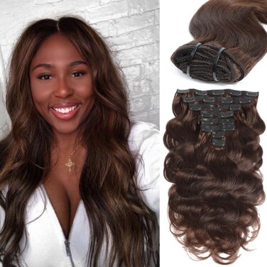 LUMIERE Dark Brown Clip In Hair Extensions Body Wave Human Hair Clip In Extensions for Black Women Seamless Clip Ins 8 Pcs 20 Clips 120g Double Wefts #2 10 Inch