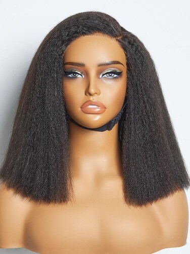 LUVME HAIR Kinky Bob Lace Front Bob Wig 12 Inch Short Kinky Straight Human Hair Wig Glueless
