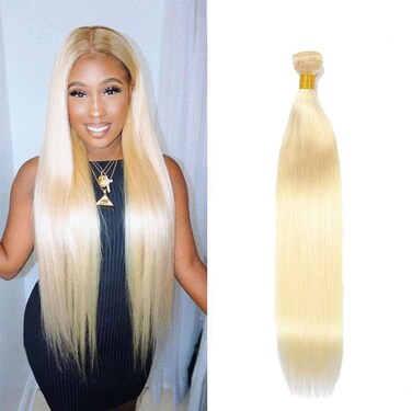 Straight Blonde 613 Blonde 613 Human Hair Bundles Unprocessed Brazilian Virgin Hair Bundles Natural Color Blonde 613 Blonde 613 Human Hair Quick Weave Hair Extension, 22 24 26