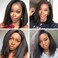 14 Inch Short Kinky Straight Lace Front Wig 180 Density Glueless Natural Black Afro Yaki Straight Synthetic Lace Front Wigs for Black Women Pre Plucked 5 Inch Side Deep Parting
