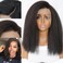14 Inch Short Kinky Straight Lace Front Wig 180 Density Glueless Natural Black Afro Yaki Straight Synthetic Lace Front Wigs for Black Women Pre Plucked 5 Inch Side Deep Parting