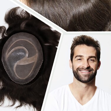 Men toupee Mono Lace with PU Toupee for Men 100? European Human Hair Replacement System Mens Toupee Men's Hairpiece Wigs for men(#3 Dark Brown Color)