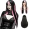 Black and Pink Wigs with Bangs for Women Long Straight Synthetic Wig,Heat Resistant Hair Natural Looking Wig Daily Party Halloween Cospaly Used