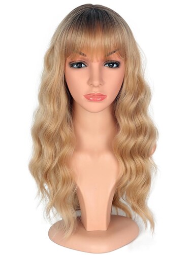 Medium Long Blonde Wavy Wigs For Women Synthetic Full Hair Blonde Wigs With Bangs For Daily Use (Blonde)