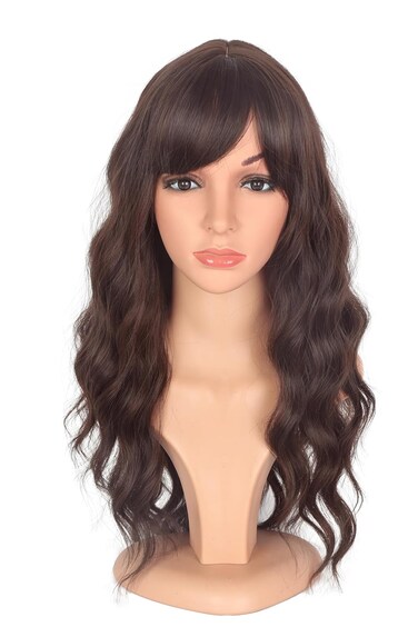 Medium Long Brown Wavy Wigs For Women Synthetic Full Hair Wigs With Bangs For Daily Use (brown)